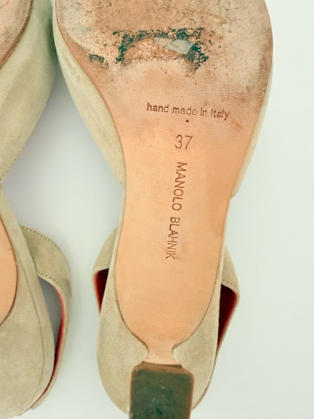 Manolo Blahnik Carolyne Floral Embroidered Slingback Pumps Beige Suede  EU 37 - Picture 10 of 10